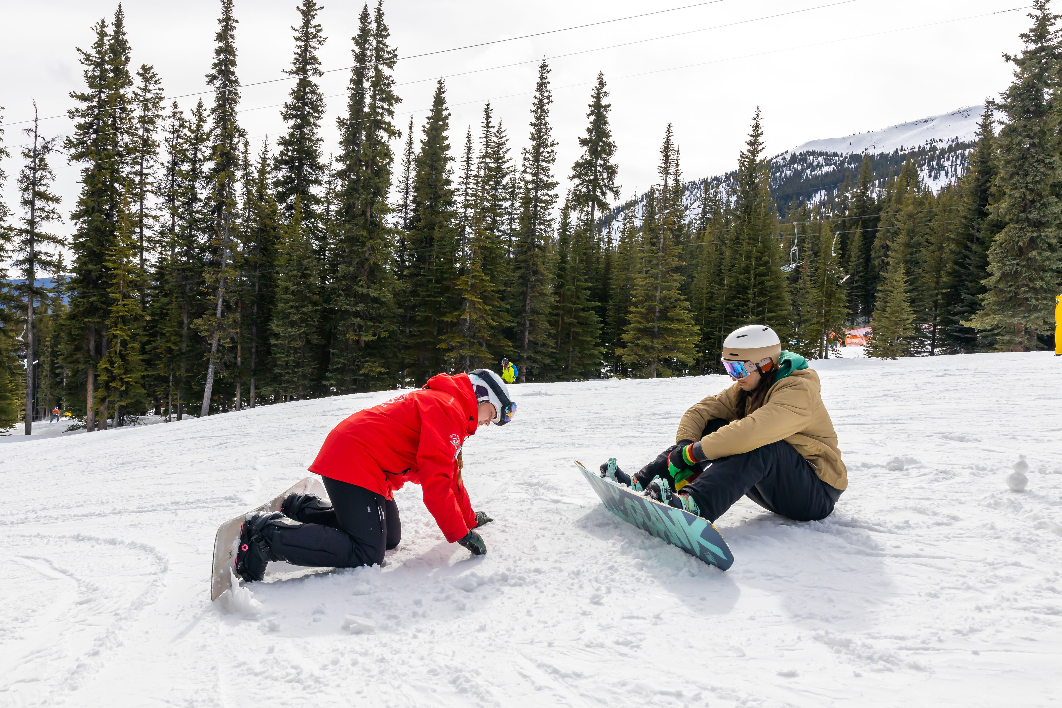 Learning to escape on a snowboard in Jasper SnowSeekers